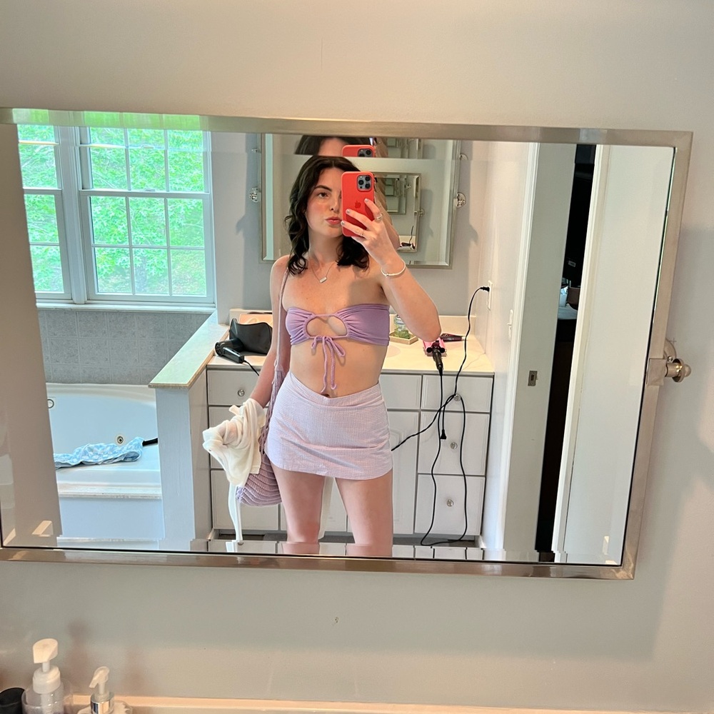 Mini purple and white check skirt with built in shorts!